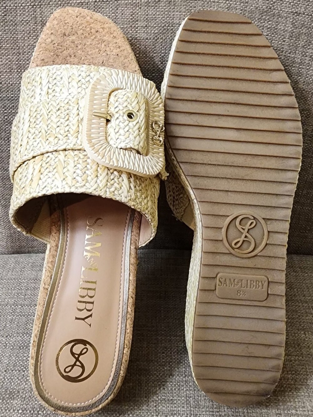 Natural Raffia Platform Slide with Buckle - Picture 4 of 6